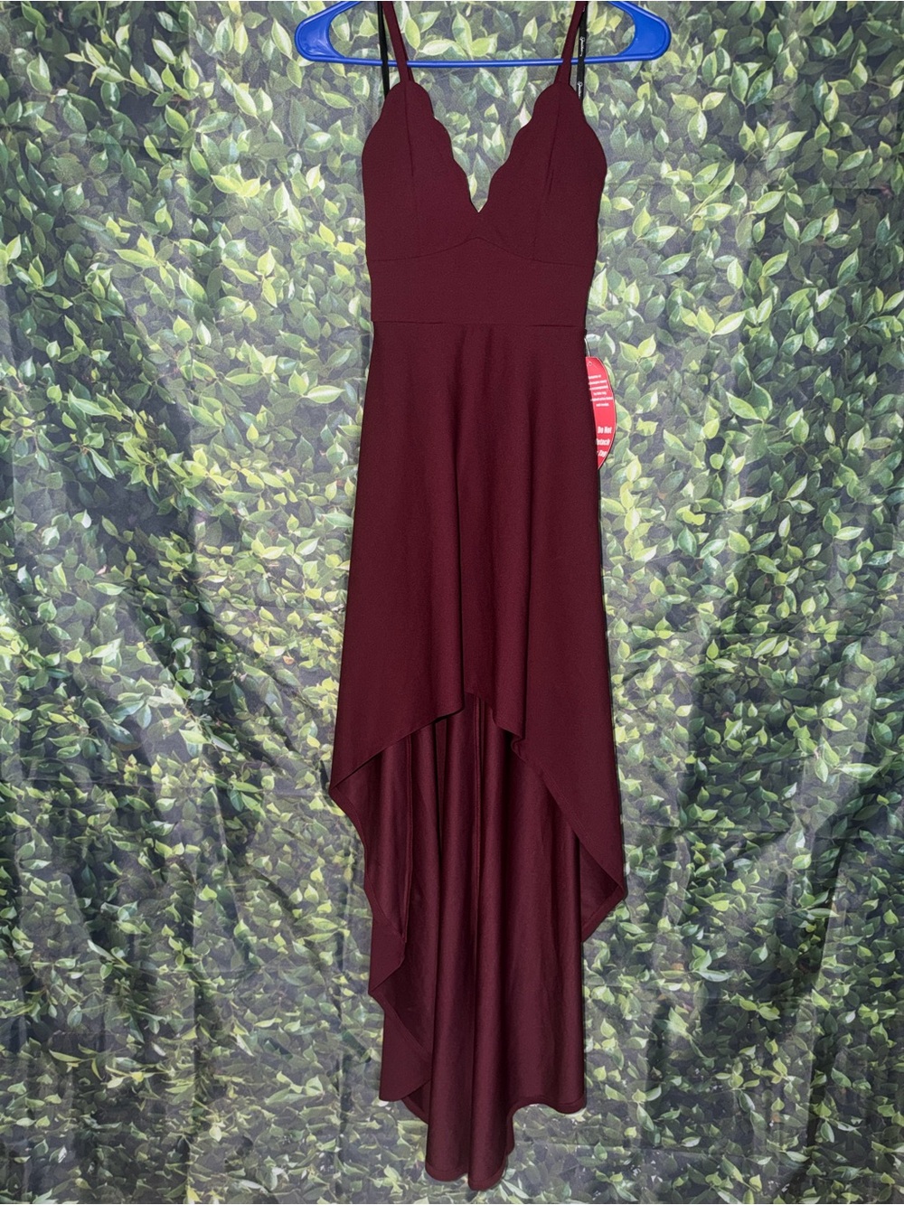 Speechless Burgundy Scallop V-Neck High-Low Dress